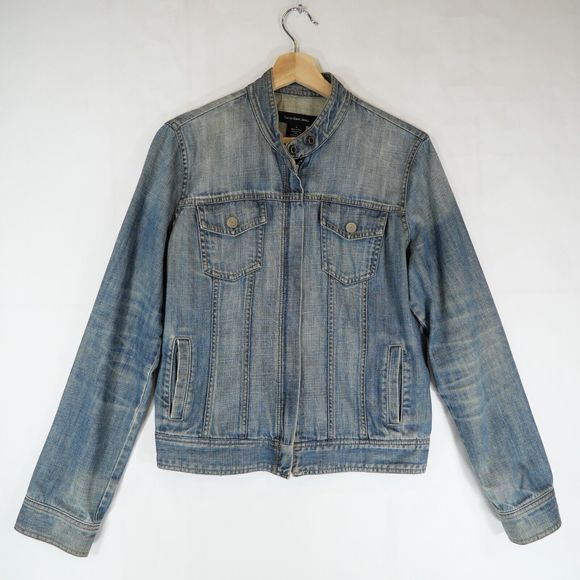 Calvin Klein Jeans Women's Collarless Denim Jacket Biker Trucker Style Size M - Picture 1 of 13